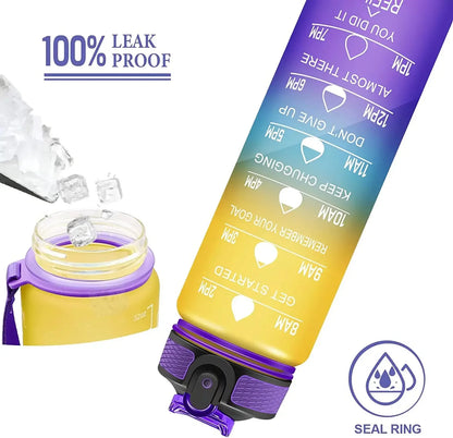 1L Sports Water Bottle Straw Cup 1 Litro with Time Maker Leak-Proof BPA Free Frosted Cup For Outdoor Sports Drinking Bottle