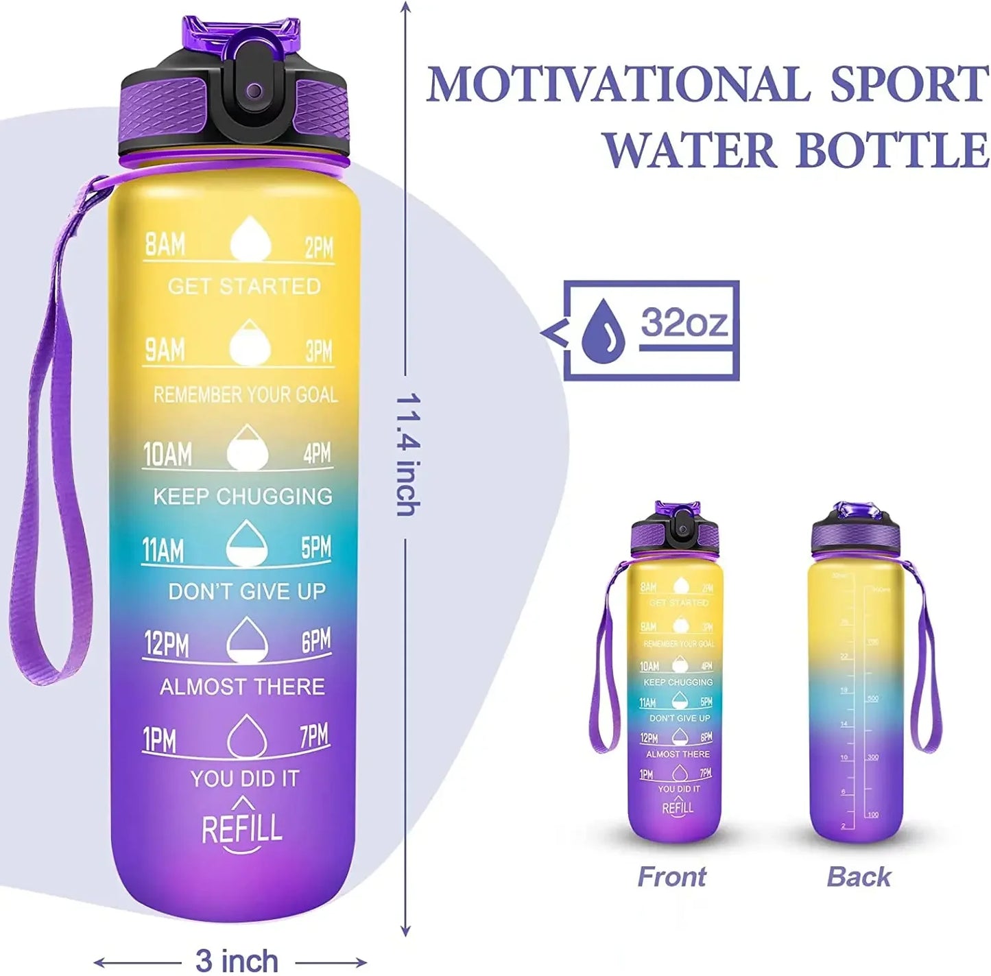 1L Sports Water Bottle Straw Cup 1 Litro with Time Maker Leak-Proof BPA Free Frosted Cup For Outdoor Sports Drinking Bottle