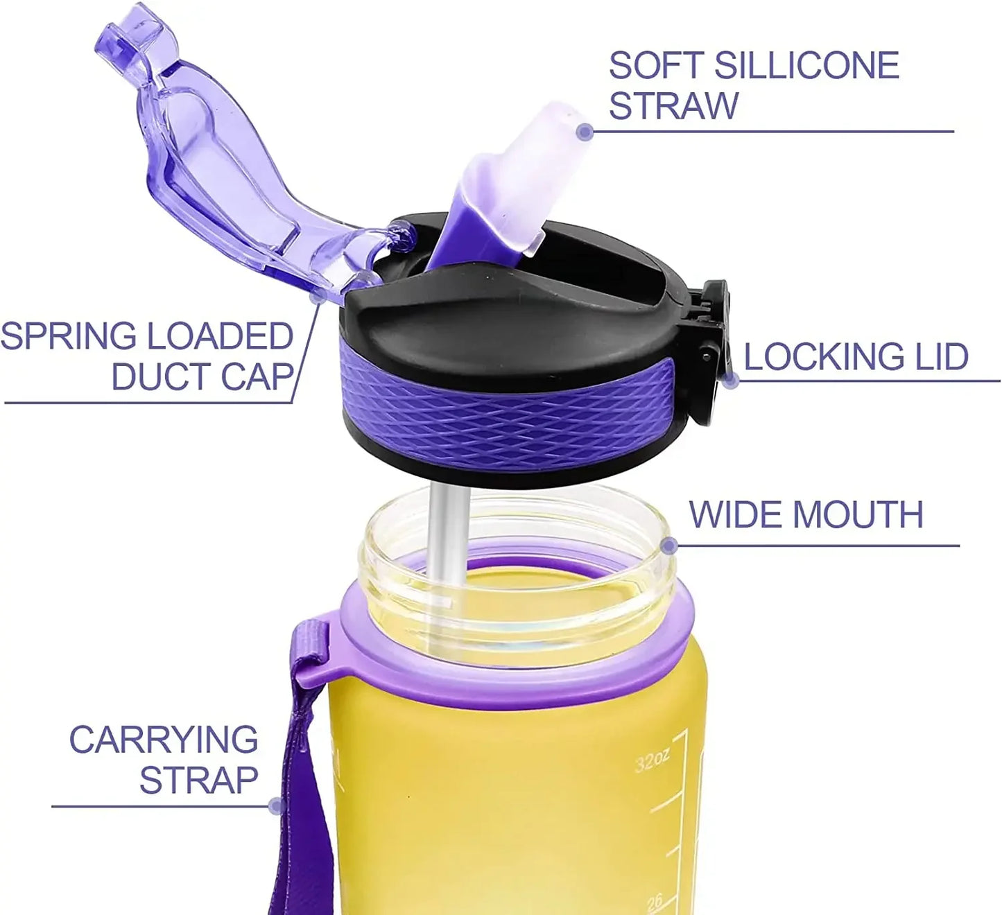 1L Sports Water Bottle Straw Cup 1 Litro with Time Maker Leak-Proof BPA Free Frosted Cup For Outdoor Sports Drinking Bottle