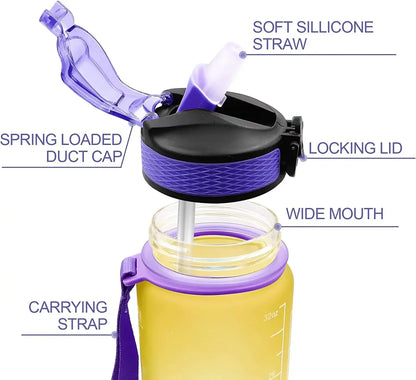 1L Sports Water Bottle Straw Cup 1 Litro with Time Maker Leak-Proof BPA Free Frosted Cup For Outdoor Sports Drinking Bottle
